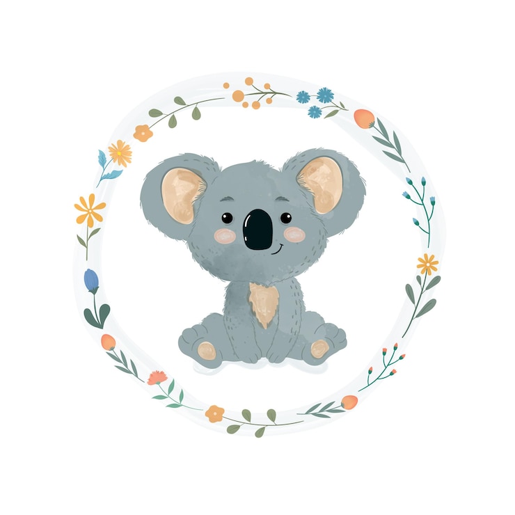 Vetor grátis pequeno coala fofo em uma coroa de flores