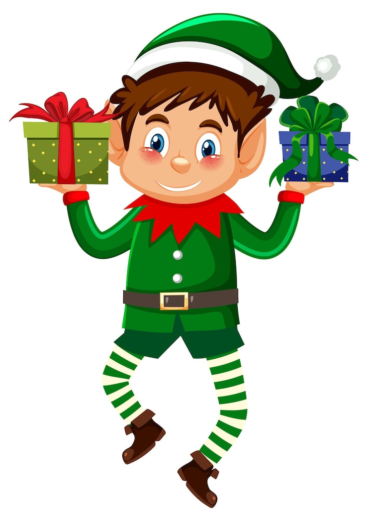 Vetor grátis pequeno duende segurando o presente de natal
