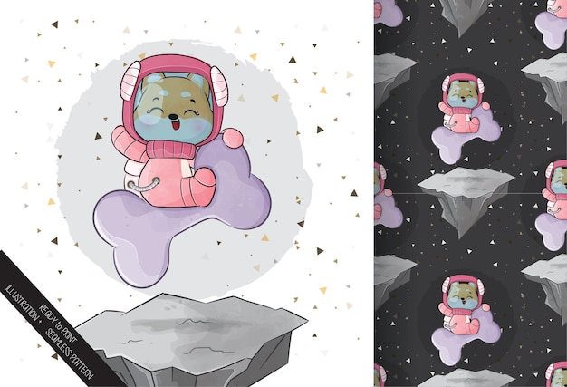 pequeno e fofo astronauta corgi no espaço com o grande osso