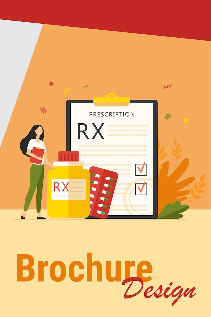 Vetor grátis pequeno farmacêutico em pé perto de ilustração em vetor plana de prescrição rx. especialista farmacêutico em desenhos animados, recomendando analgésicos ao paciente. conceito de farmácia e medicamentos