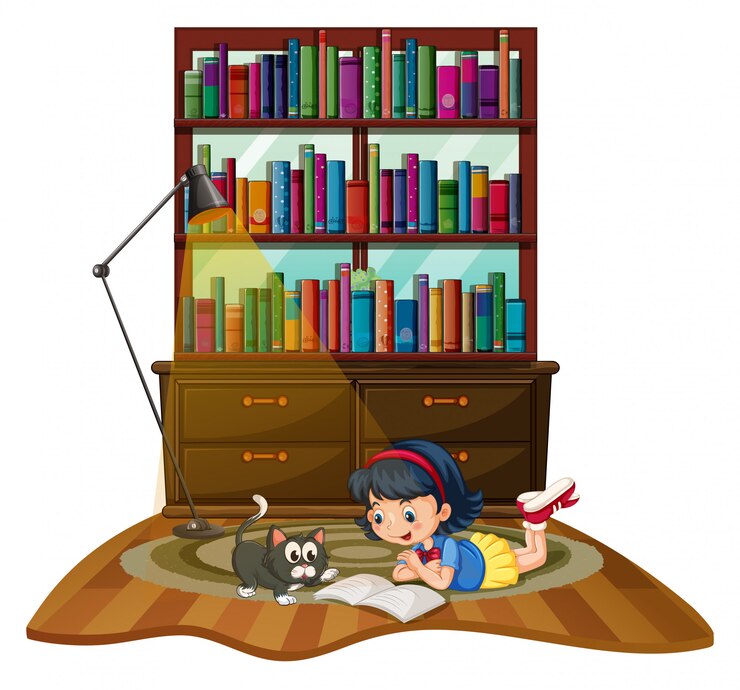 Vetor grátis pequeno livro de leitura com gato