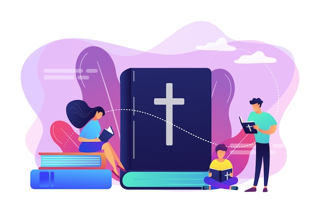 Pequenos cristãos lendo a Bíblia Sagrada e aprendendo sobre Cristo. Bíblia Sagrada, livro sagrado sagrado, o conceito da palavra de Deus.