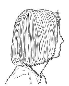 Perfil de uma mulher com cabelo curto doodle linear