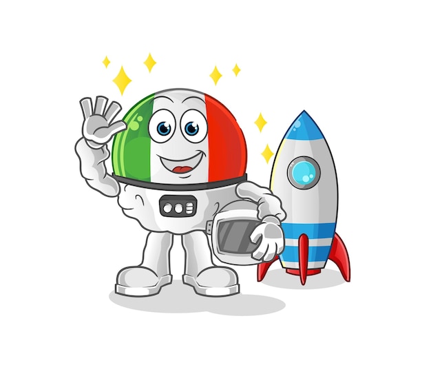 Personagem acenando do astronauta da bandeira da itália. vetor de mascote de desenho animado
