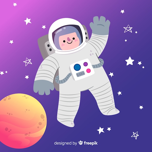 Personagem adorável astronauta com design plano