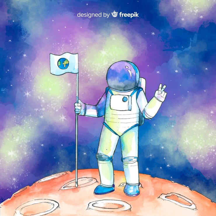 Vetor grátis personagem de astronauta em aquarela no espaço