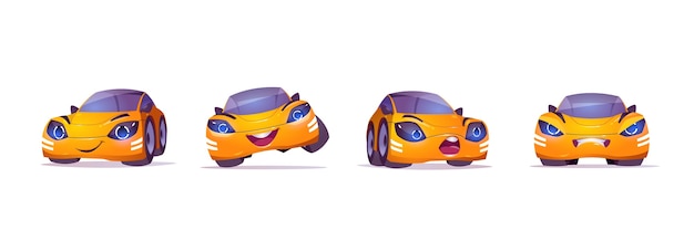 Vetor grátis personagem de carro amarelo fofo em diferentes poses