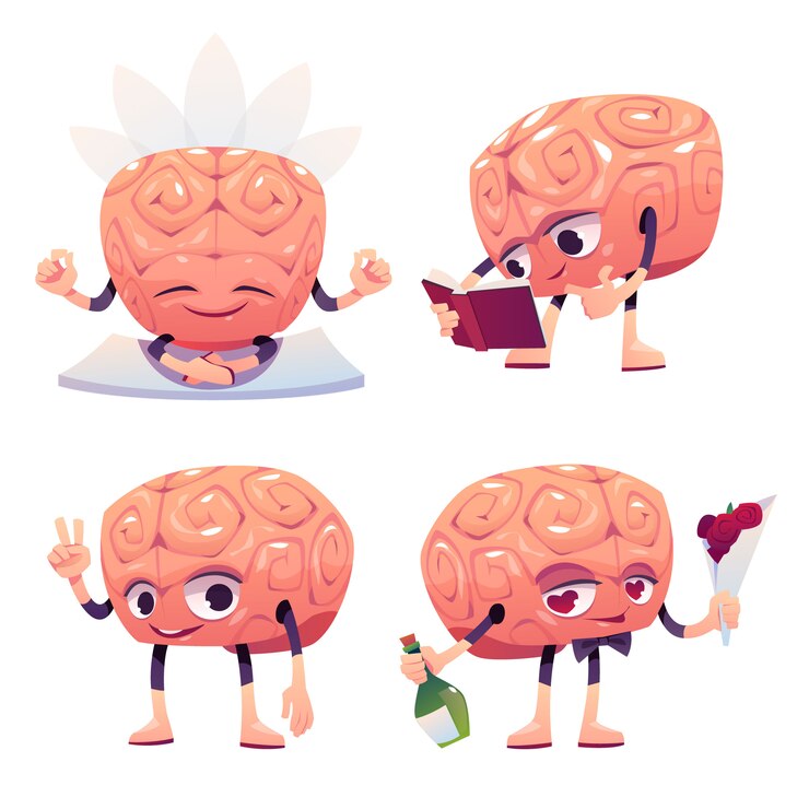 Vetor grátis personagem de cérebro bonito em poses diferentes