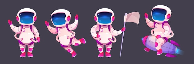 Vetor grátis personagem de desenho animado astronauta definido em preto