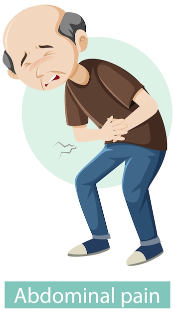 Personagem de desenho animado com sintomas de dor abdominal