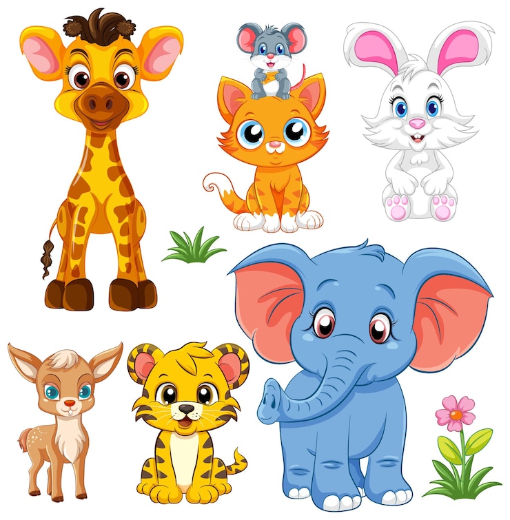 Vetor grátis personagem de desenho animado de animais selvagens fofos