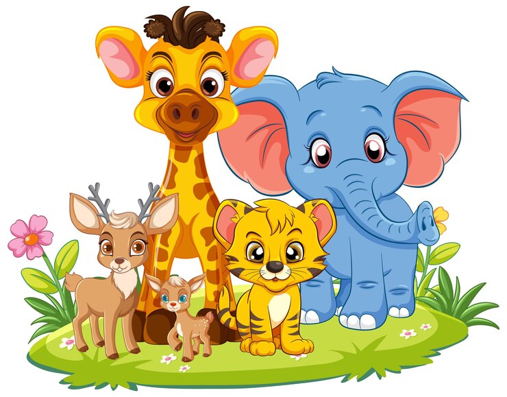 Vetor grátis personagem de desenho animado de animais selvagens fofos