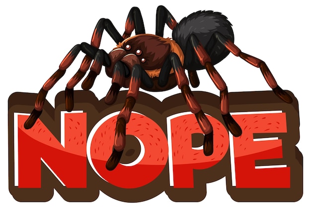 Personagem de desenho animado de aranha com banner de fonte nope isolado