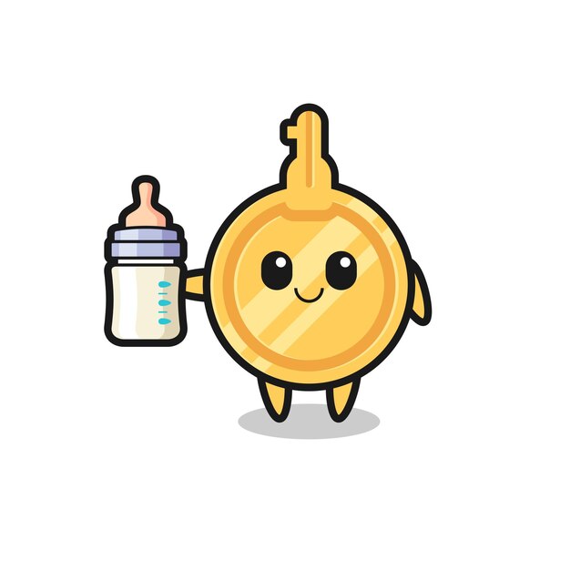 Personagem de desenho animado de bebê com garrafa de leite, design fofo Vetor Premium