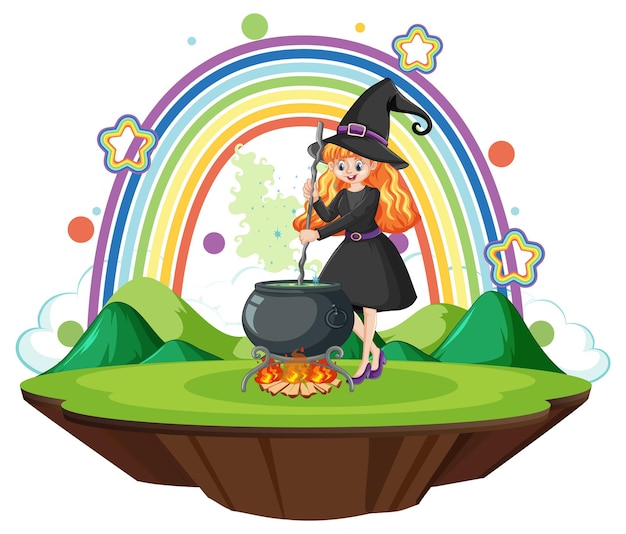 Personagem de desenho animado de bruxa com pote de poção
