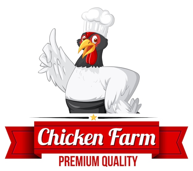 Vetor grátis personagem de desenho animado de chef de frango com banner de fazenda de frango
