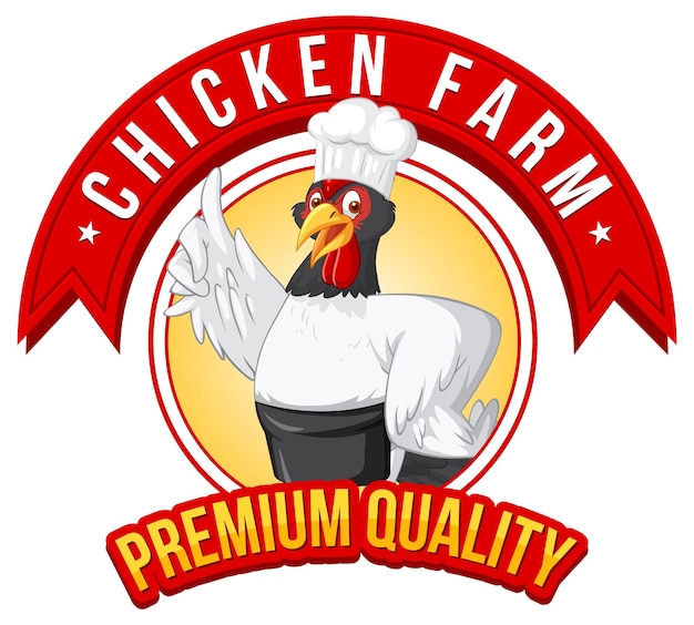 Personagem de desenho animado de chef de frango com logotipo da fazenda de frango