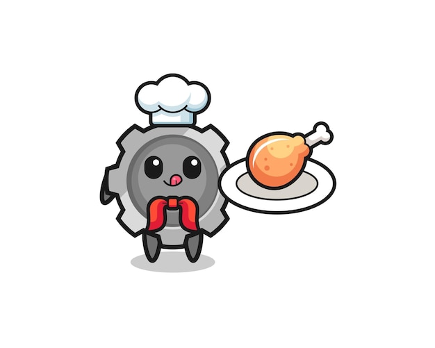 Personagem de desenho animado de chef de frango frito de engrenagem