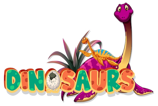 Personagem de desenho animado de dinossauro com banner de fonte