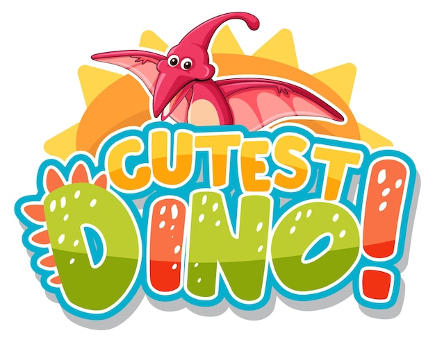 Personagem de desenho animado de dinossauro fofo com banner de fonte de dinossauro mais fofo