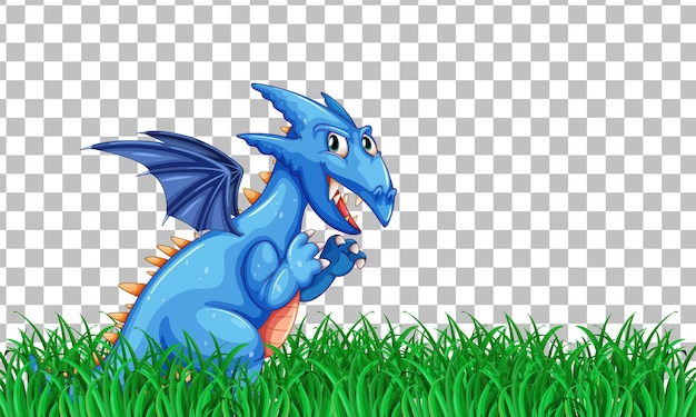 Personagem de desenho animado de dragão na grama verde em fundo transparente