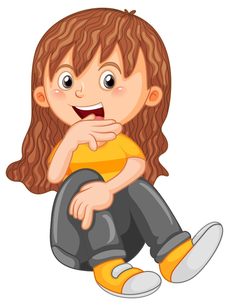 Vetor grátis personagem de desenho animado de garota feliz sentado no fundo branco