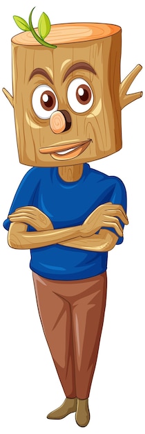 Personagem de desenho animado de homem de madeira em fundo branco