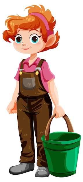 Vetor grátis personagem de desenho animado de jardineiro bonito com balde