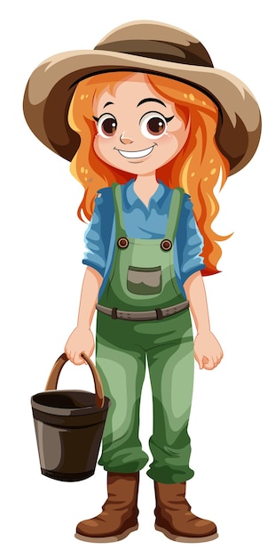 Vetor grátis personagem de desenho animado de jardineiro bonito com balde