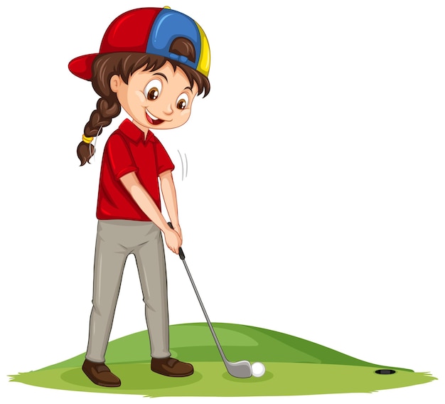 Vetor grátis personagem de desenho animado de jovem jogador de golfe jogando golfe