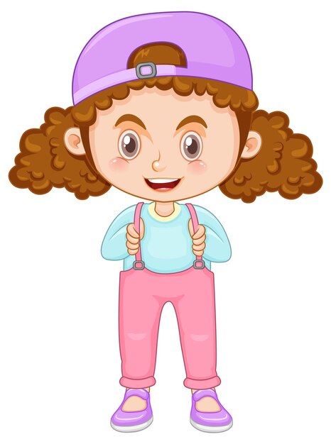 Personagem de desenho animado de linda garota com cabelo de rabo de cavalo encaracolado