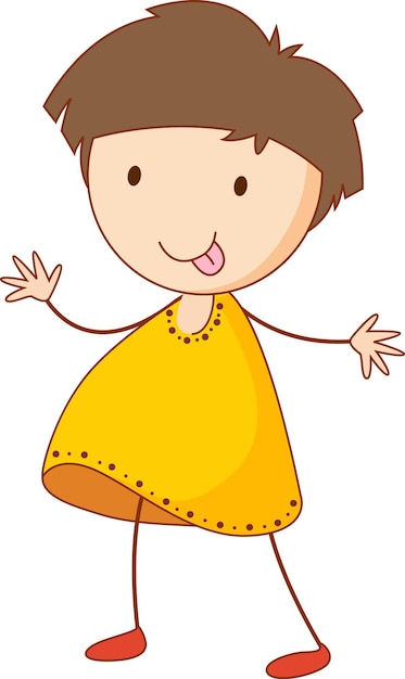 Personagem de desenho animado de linda garota na mão desenhada estilo doodle isolado