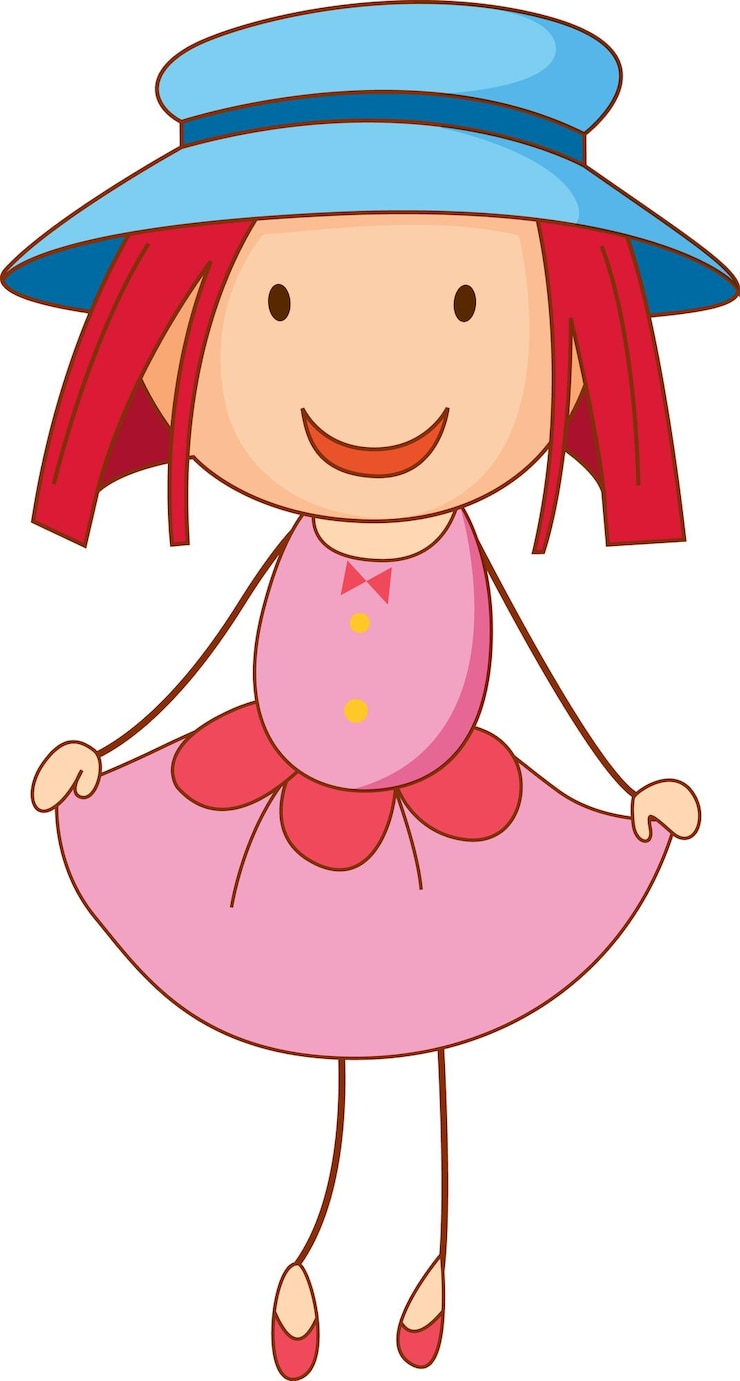 Vetor grátis personagem de desenho animado de linda garota na mão desenhada estilo doodle isolado