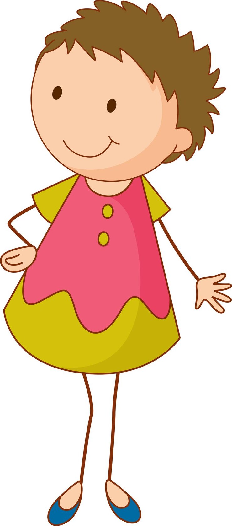 Vetor grátis personagem de desenho animado de linda garota na mão desenhada estilo doodle isolado