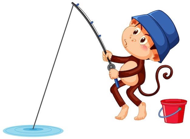 Personagem de desenho animado de macaco pescador