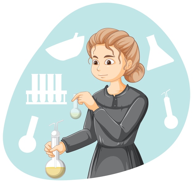 Vetor grátis personagem de desenho animado de marie curie em fundo branco