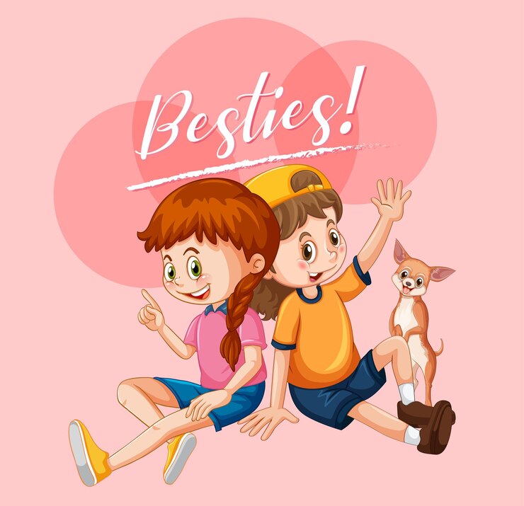Vetor grátis personagem de desenho animado de melhores amigas com letras de melhores amigas