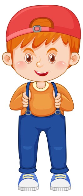 Personagem de desenho animado de menino bonito usando boné no fundo branco