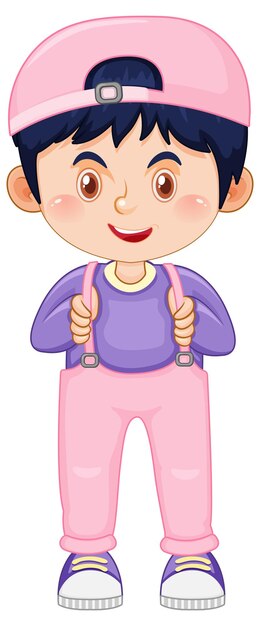 Personagem de desenho animado de menino bonito usando boné no fundo branco