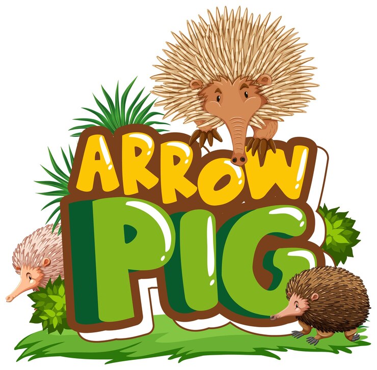 Vetor grátis personagem de desenho animado de muitas equidnas com banner de fonte arrow pig isolado