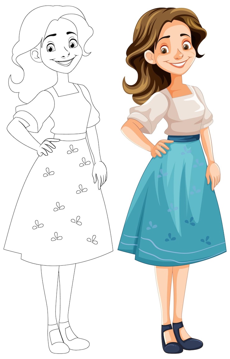 Vetor grátis personagem de desenho animado de mulher europeia sorridente em estilo vetorial