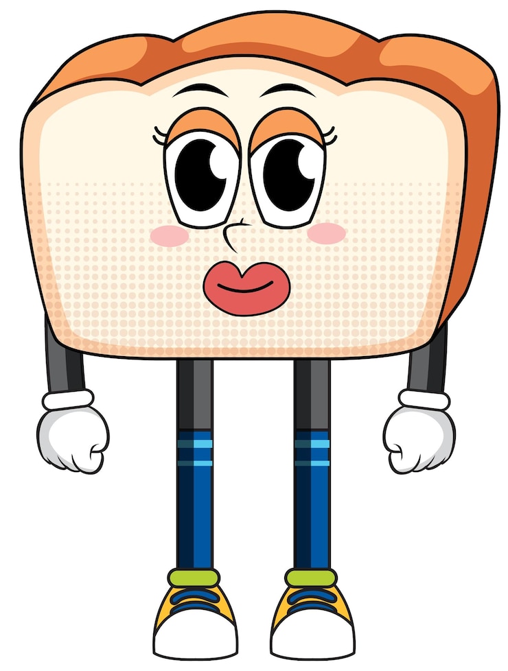 Vetor grátis personagem de desenho animado de pão em fundo branco