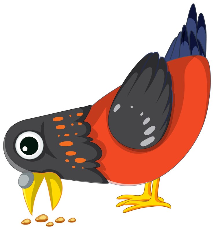 Vetor grátis personagem de desenho animado de pássaro adorável desfrutando de uma refeição