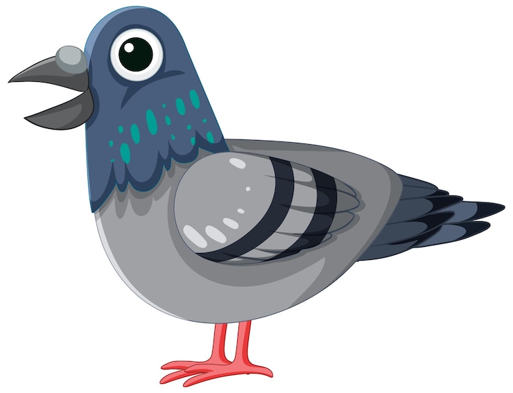 Vetor grátis personagem de desenho animado de pássaro pombo fofo em pé isolado