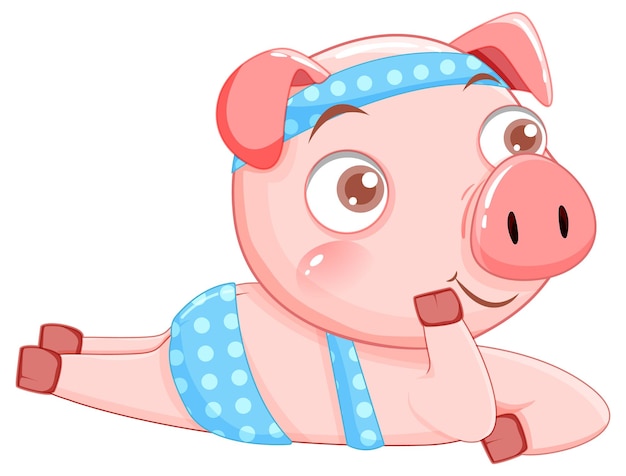Personagem de desenho animado de porco bonito usando biquíni