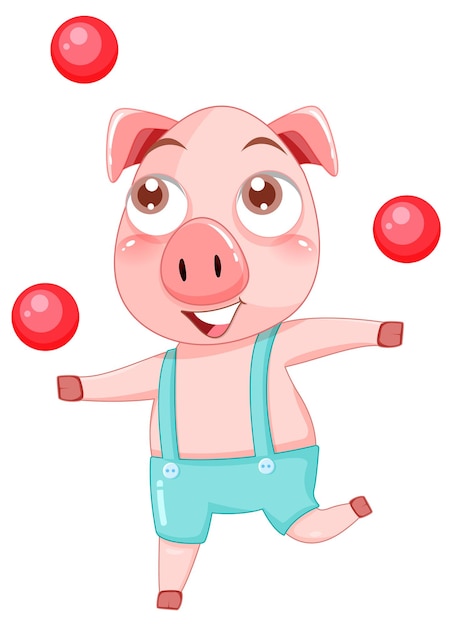 Personagem de desenho animado de porco fofo fazendo malabarismo