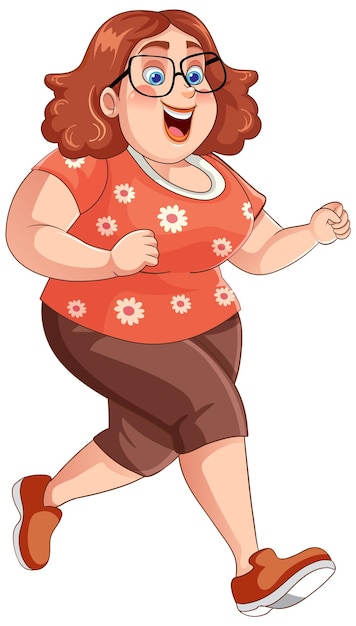 Personagem de desenho animado de pose de corrida de mulher gordinha