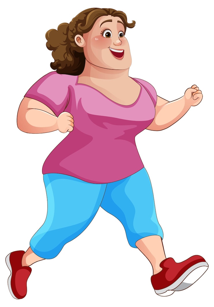 Vetor grátis personagem de desenho animado de pose de corrida de mulher gordinha