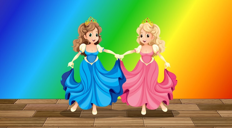 Vetor grátis personagem de desenho animado de princesa em fundo gradiente de arco-íris
