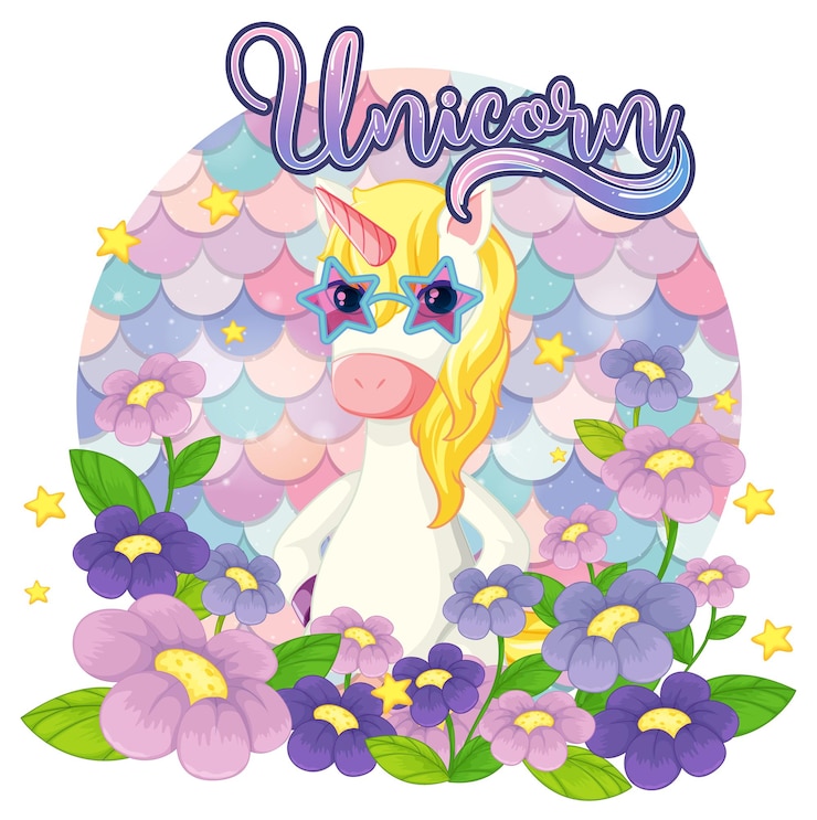 Vetor grátis personagem de desenho animado de unicórnio em escalas pastel de fundo isolado